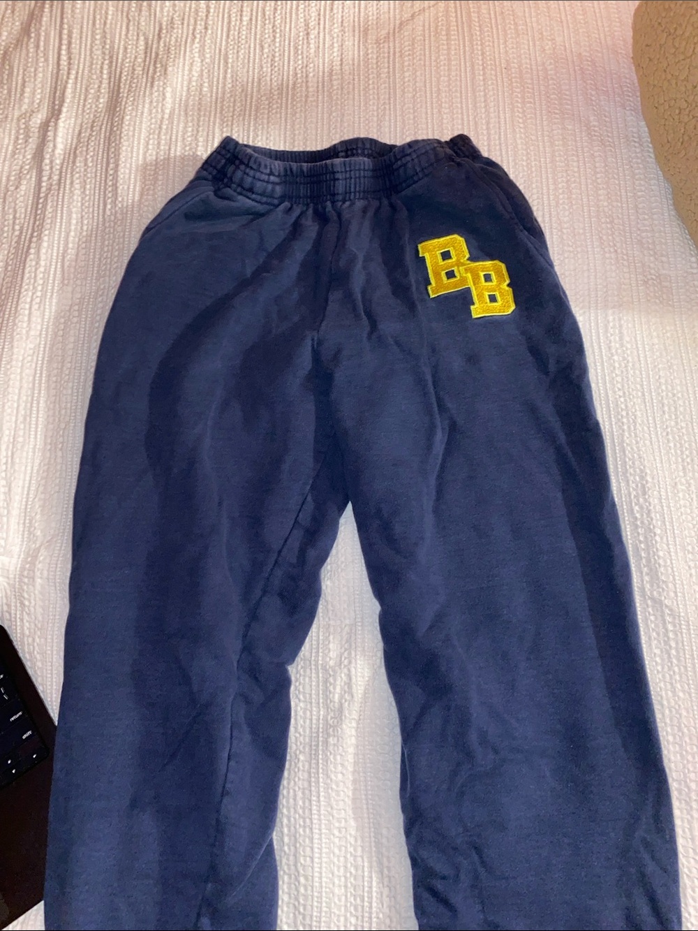 Navy Blue Track Joggers with Yellow 'BB' Patch